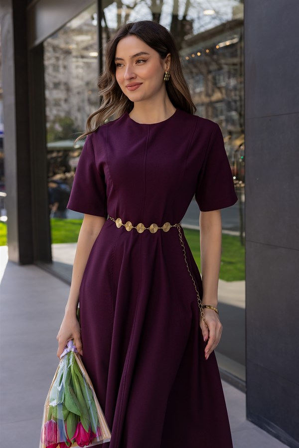 Maxi Boy Volanlı Elbise - BORDO