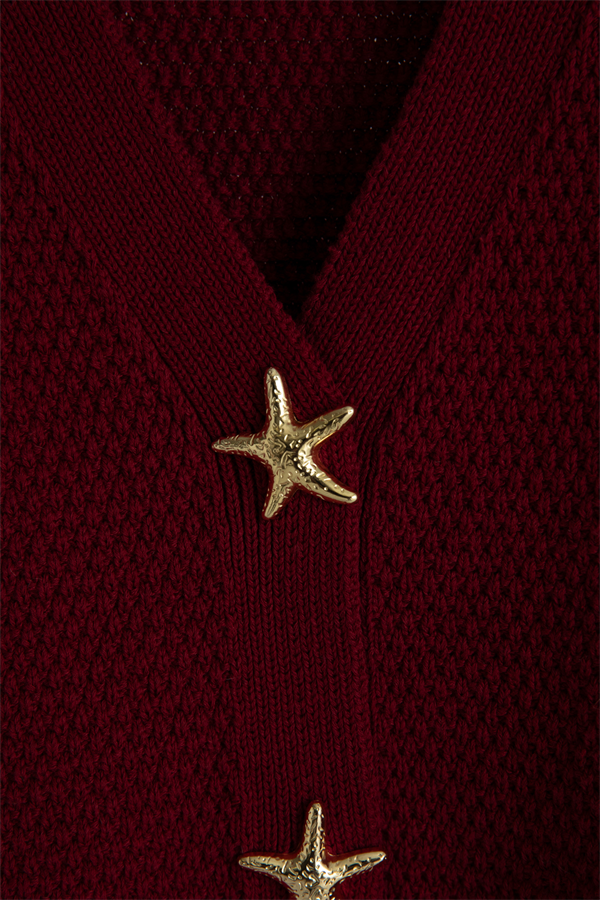 Düğme Detaylı Hırka - BORDO
