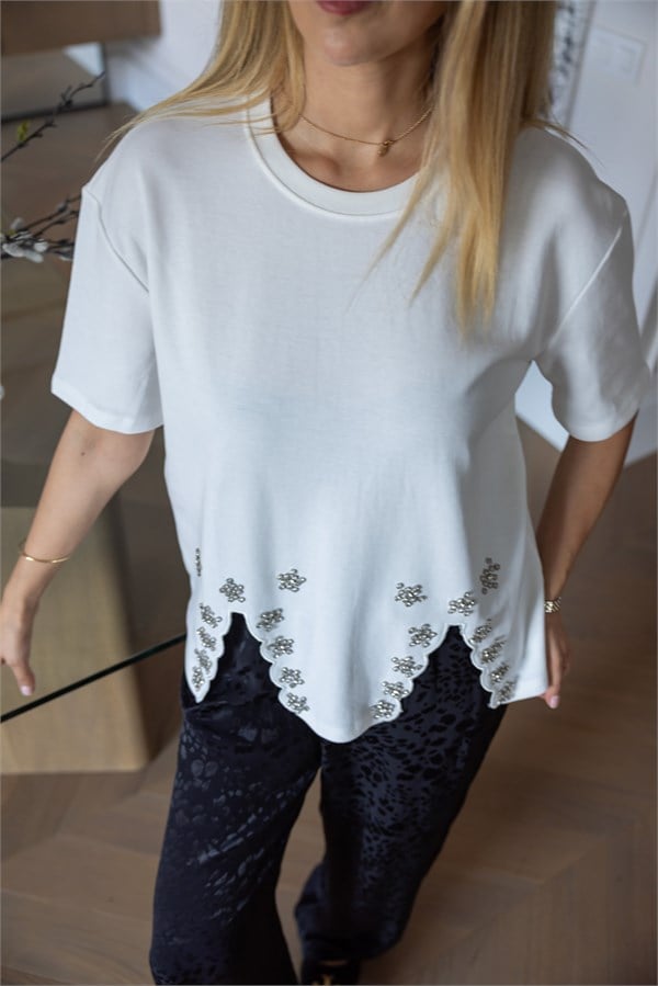 MGZ Taşlı T-Shirt - BEYAZ
