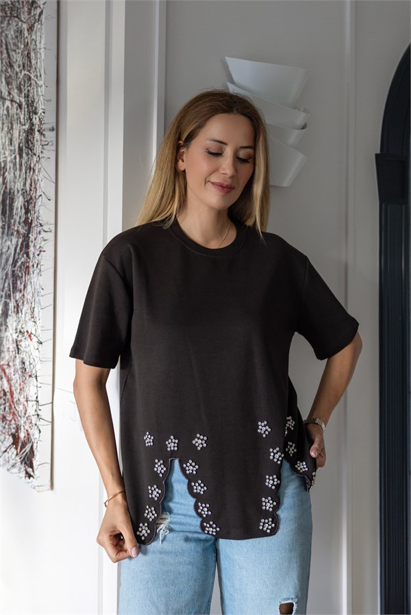 MGZ Taşlı T-Shirt - KAHVERENGİ