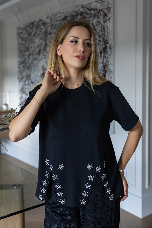 MGZ Taşlı T-Shirt - SİYAH