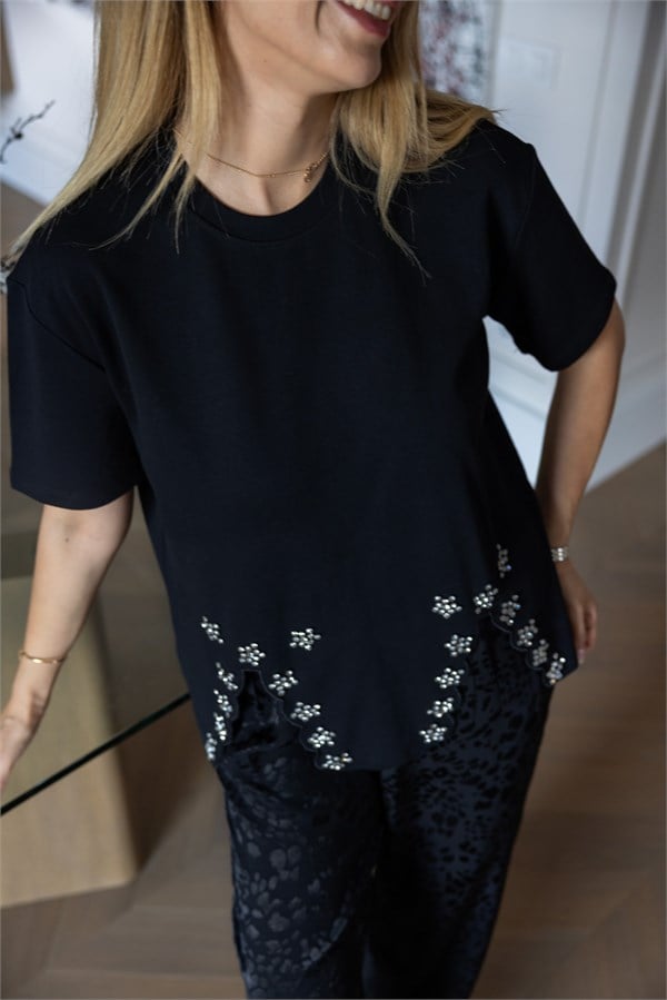 MGZ Taşlı T-Shirt - SİYAH