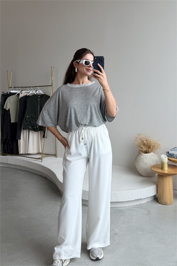 MGZ Tül Detaylı T-shirt - GRİ