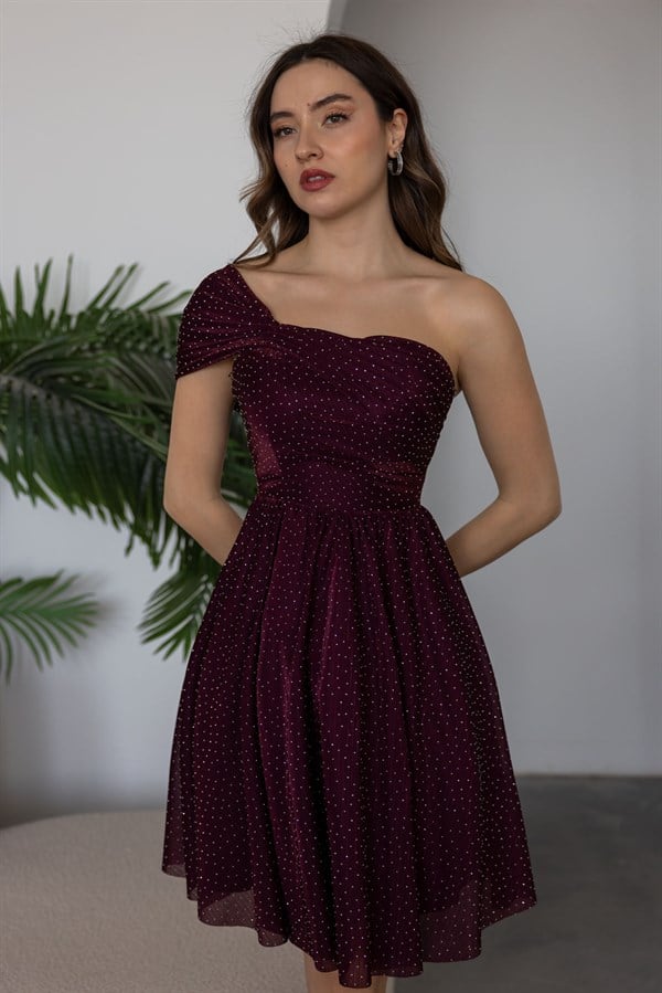 Mini Işıltılı Abiye - BORDO
