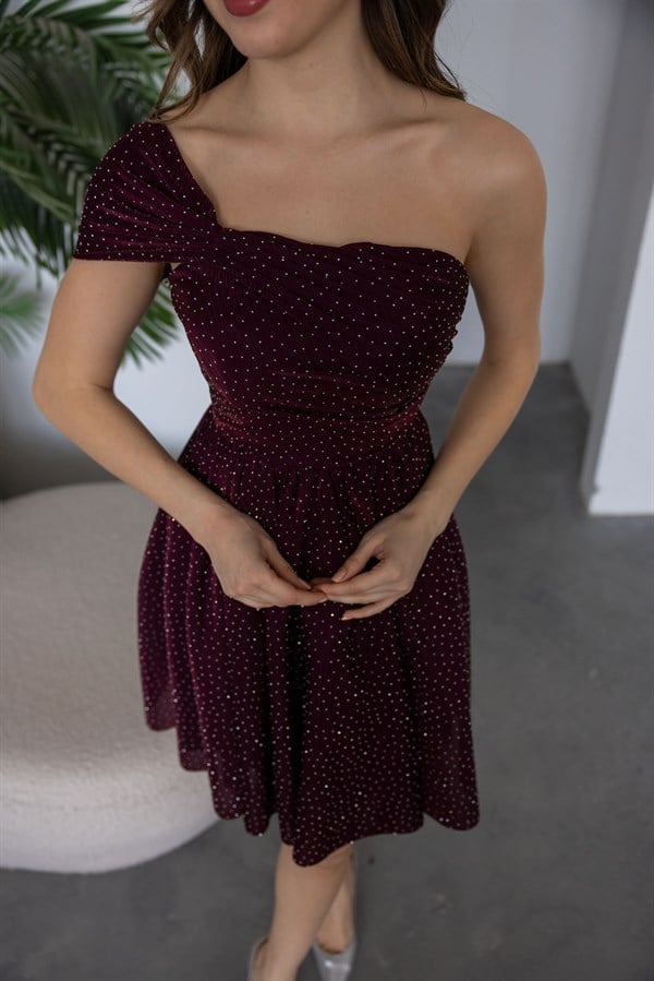 Mini Işıltılı Abiye - BORDO