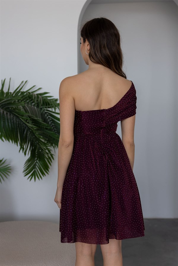 Mini Işıltılı Abiye - BORDO