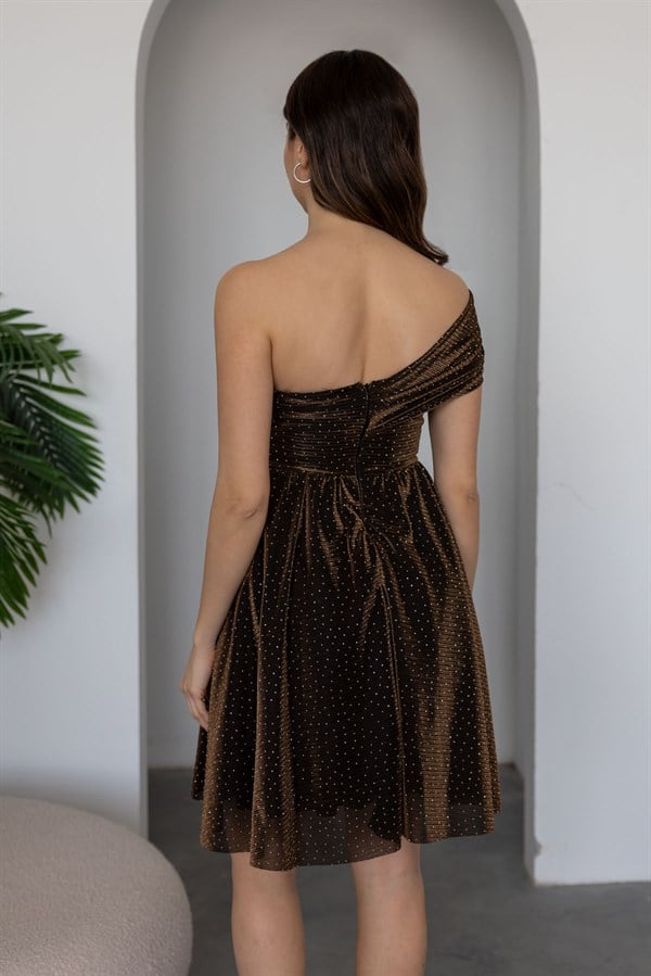 Mini Işıltılı Abiye - KAHVERENGİ