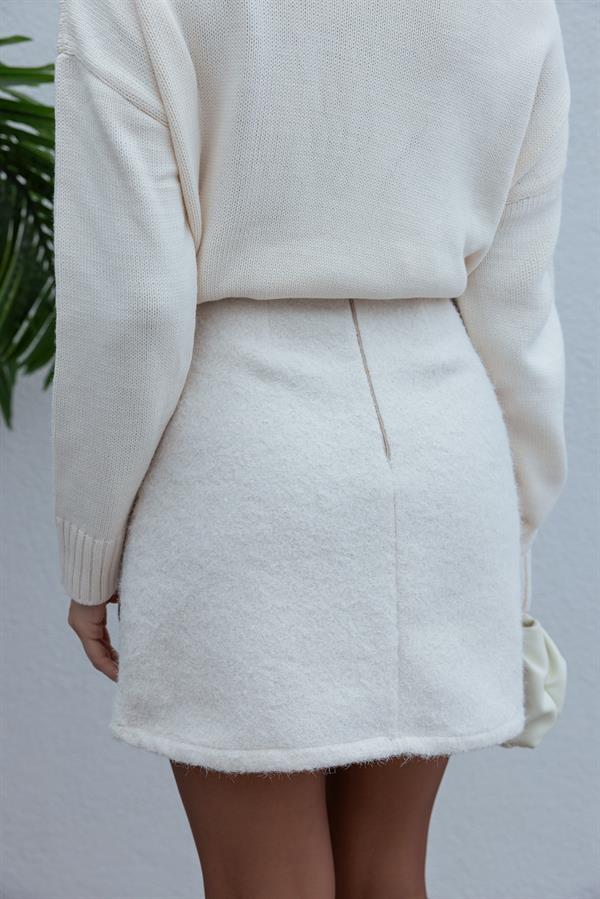 Mini Peluş Etek - KREM