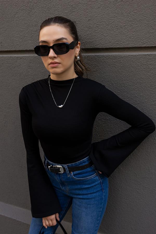 Modal İspanyol Kol bluz - SİYAH