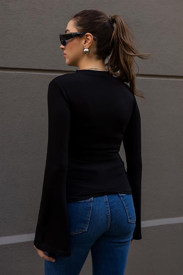 Modal İspanyol Kol bluz - SİYAH