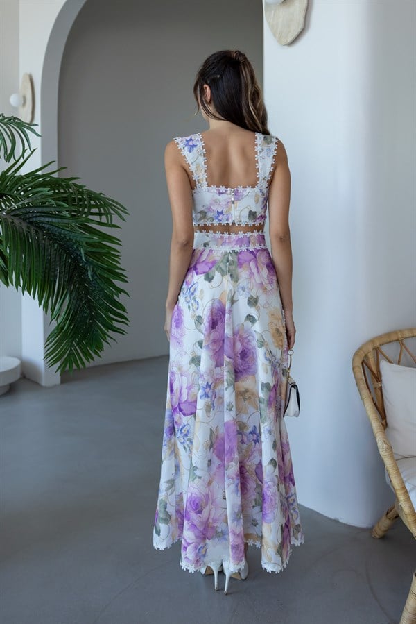 Nakış Detaylı Crop Takım - LİLA
