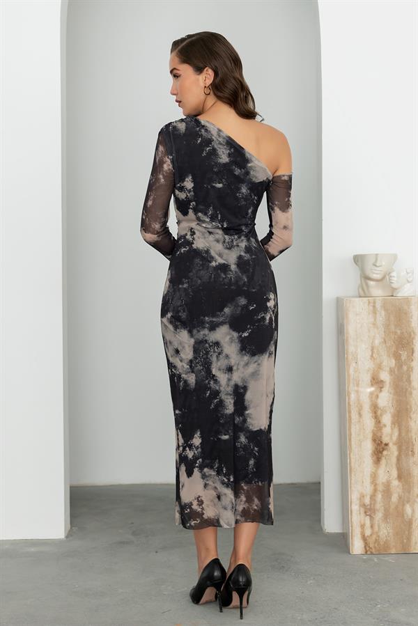 Omuz Detay Tül Elbise - SİYAH