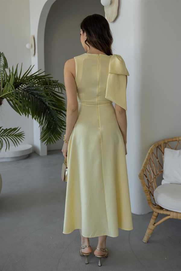 Omuz Fiyonklu Elbise - SARI