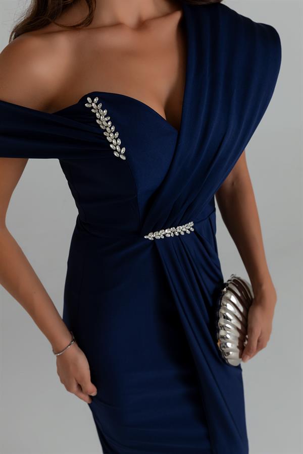Omuz Tasarım Anvelop Abiye - LACİVERT
