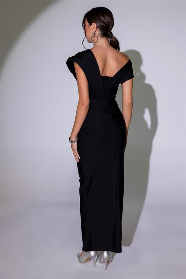 Omuz Tasarım Anvelop Abiye - SİYAH