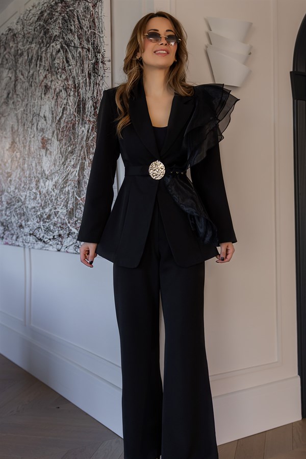 Organze Tasarımlı Takım - SİYAH