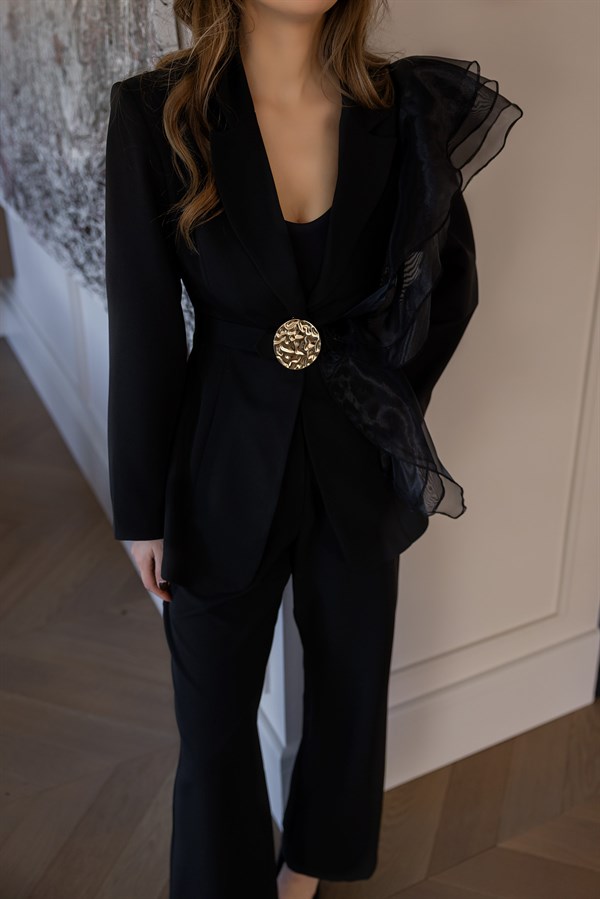 Organze Tasarımlı Takım - SİYAH
