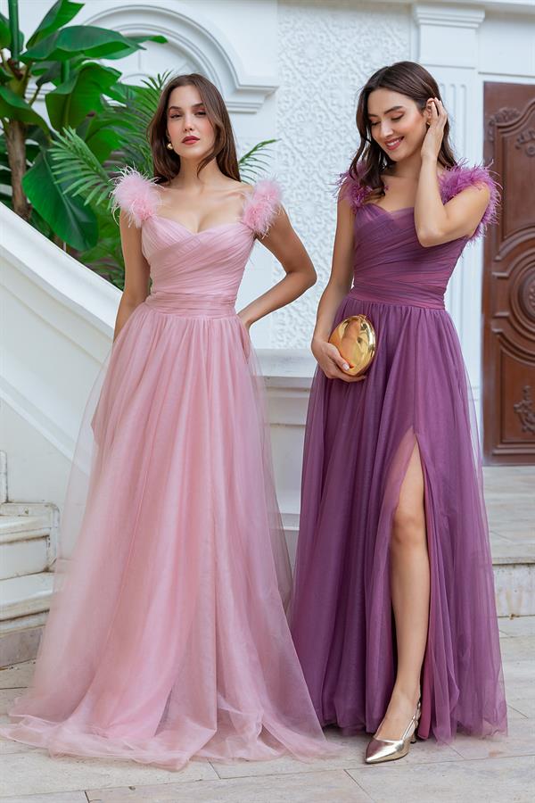 Otriş Tasarım Yırtmaçlı Abiye - PUDRA