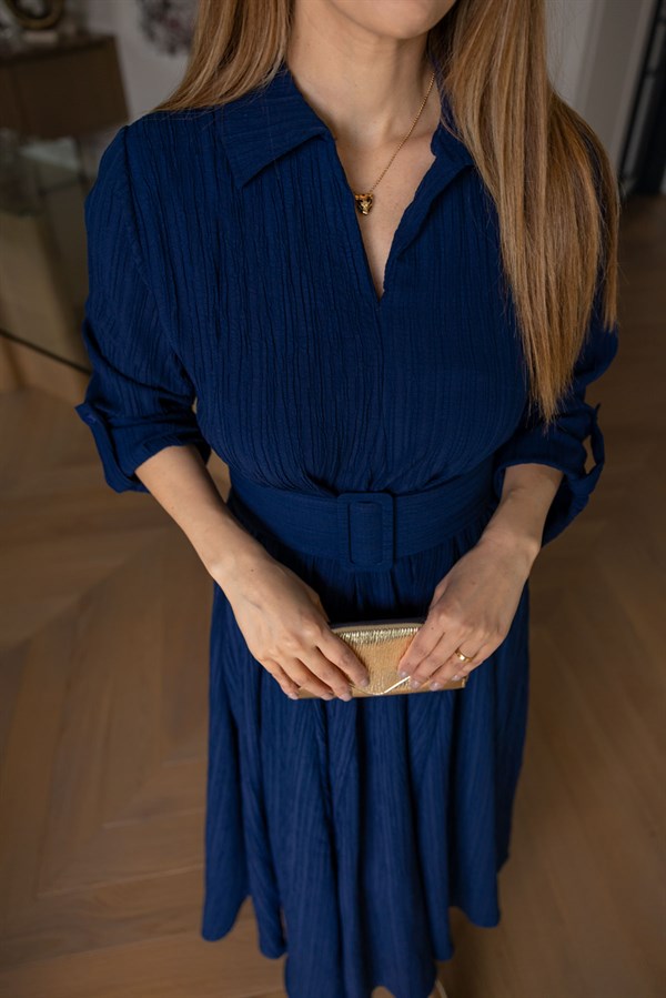 Oversize Bürümcük Elbise - LACİVERT