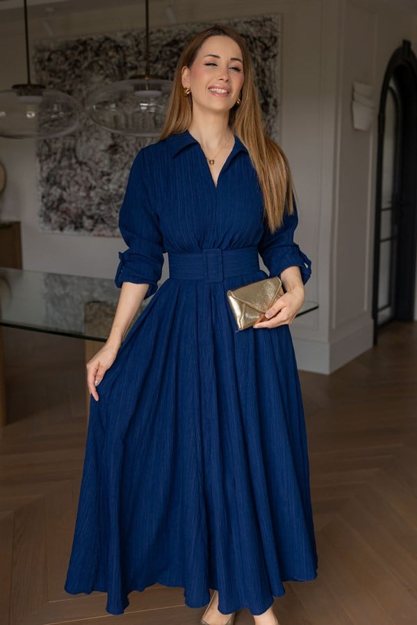 Oversize Bürümcük Elbise - LACİVERT