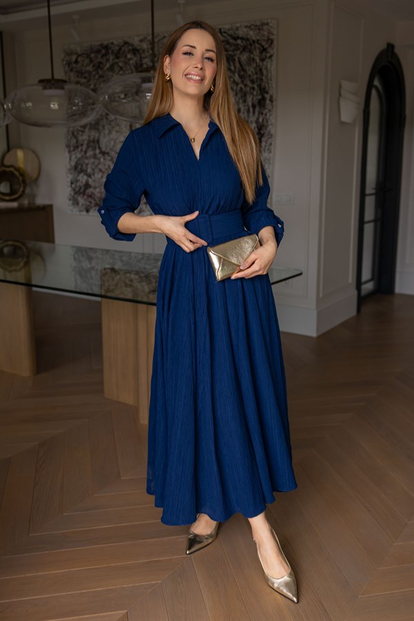 Oversize Bürümcük Elbise - LACİVERT