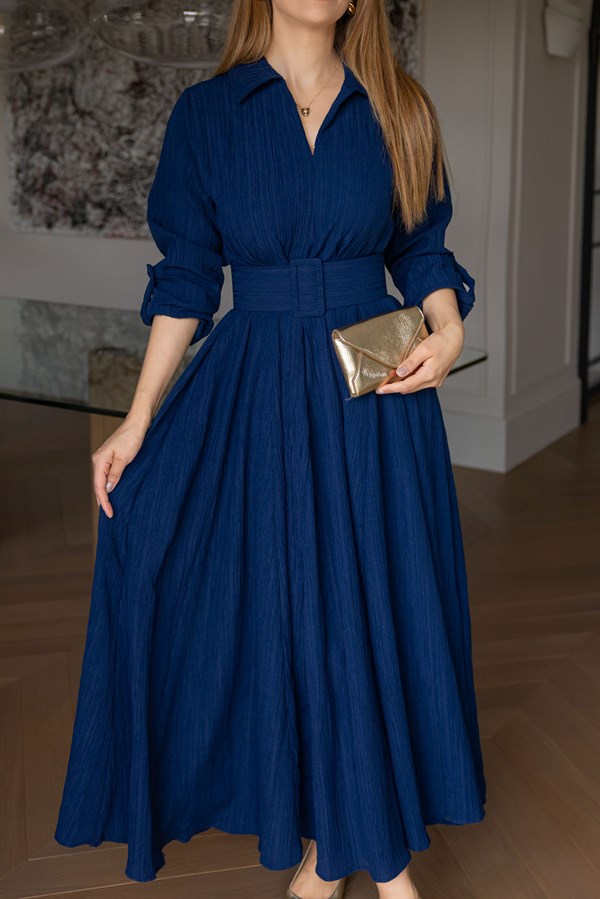 Oversize Bürümcük Elbise - LACİVERT