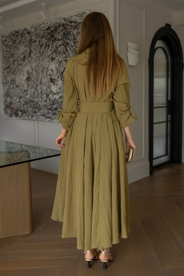 Oversize Bürümcük Elbise - YAĞ YEŞİLİ