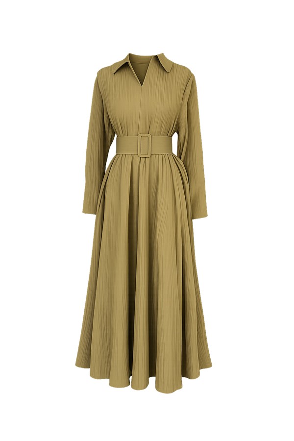 Oversize Bürümcük Elbise - YAĞ YEŞİLİ