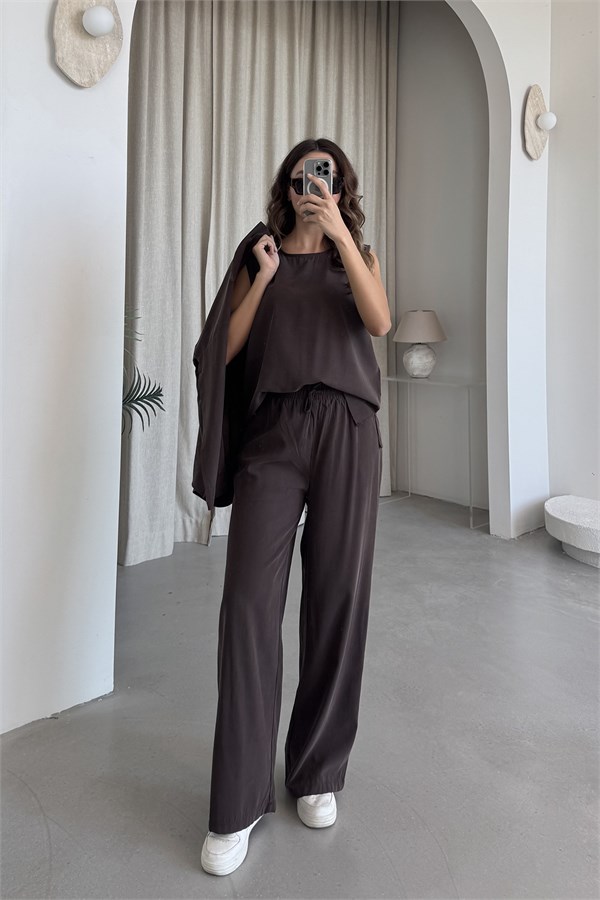 Oversize Gömlek Üçlü Takım - KAHVERENGİ