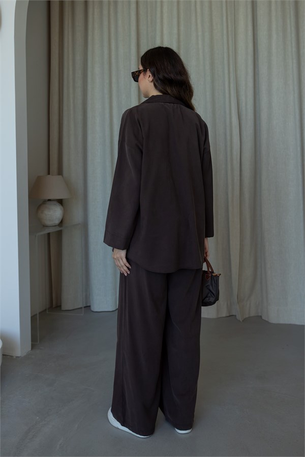 Oversize Gömlek Üçlü Takım - KAHVERENGİ