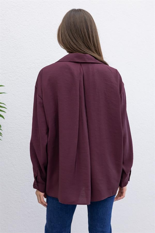 Oversize Tensel Gömlek - MÜRDÜM