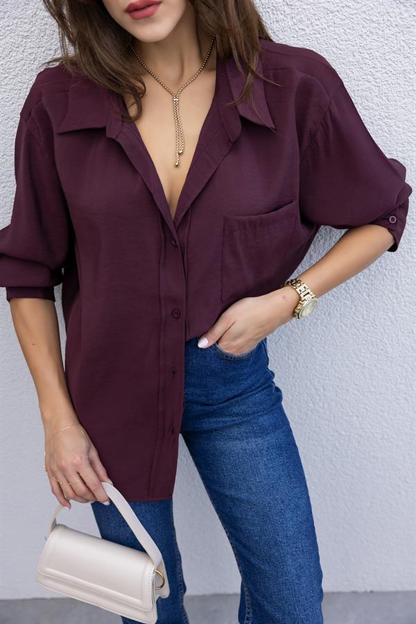 Oversize Tensel Gömlek - MÜRDÜM