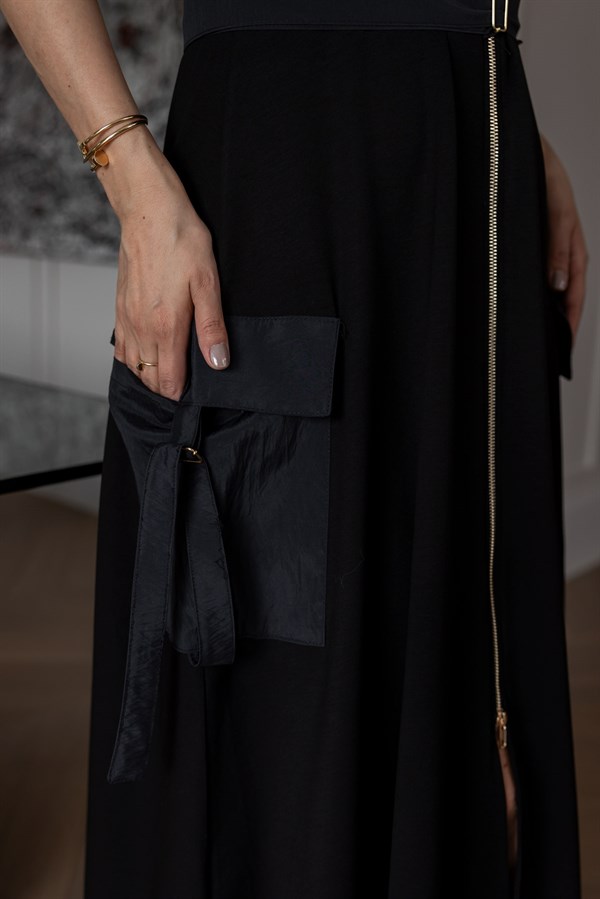 Paraşüt Garnili Elbise - SİYAH