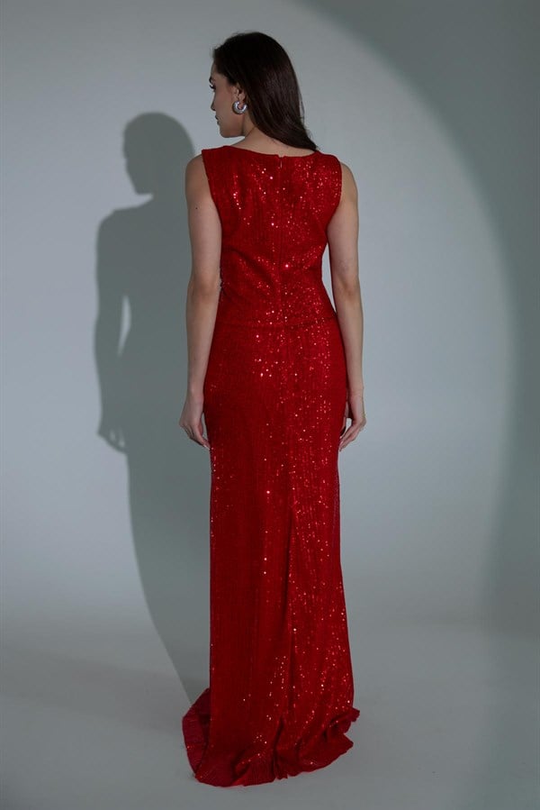 Payetli Anvelop Abiye - KIRMIZI