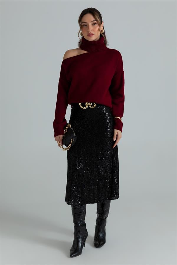 Payetli Midi Boy Etek - SİYAH