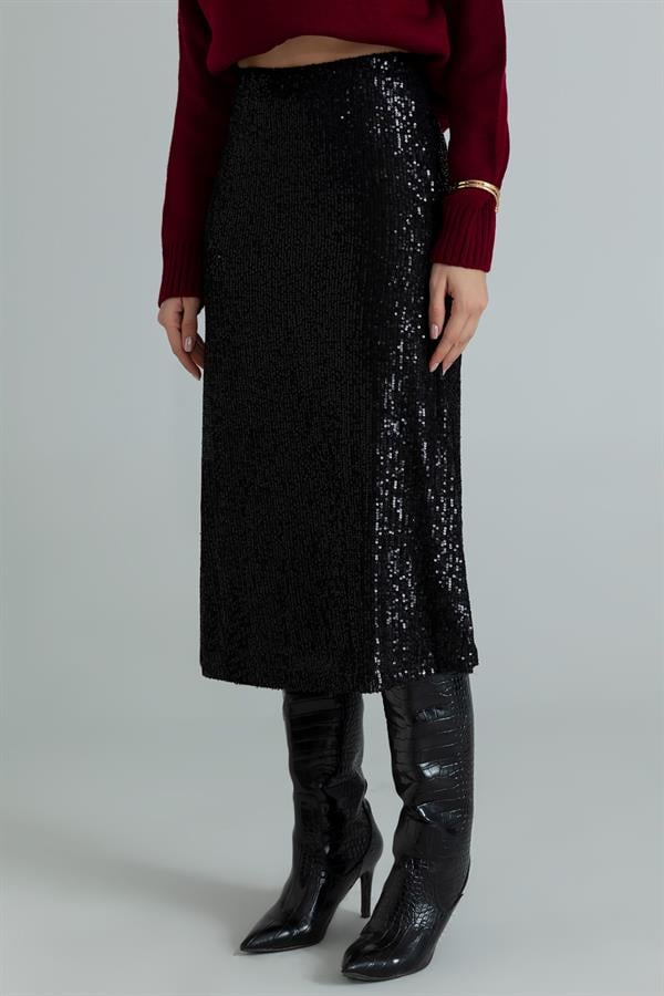 Payetli Midi Boy Etek - SİYAH