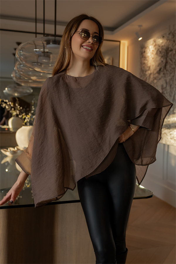 Pelerin Detaylı Bluz - VİZON