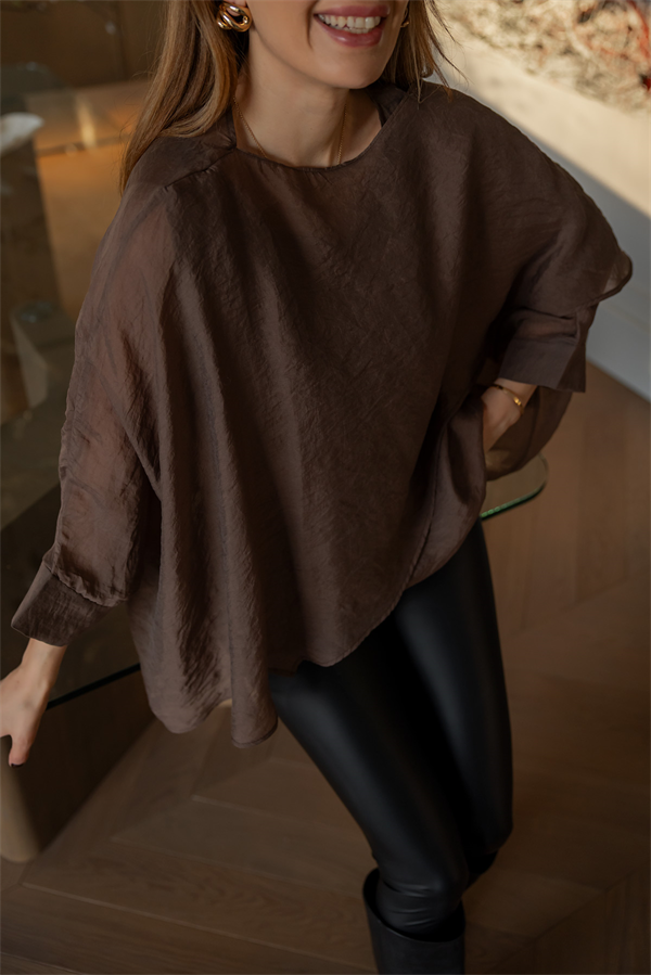 Pelerin Detaylı Bluz - VİZON