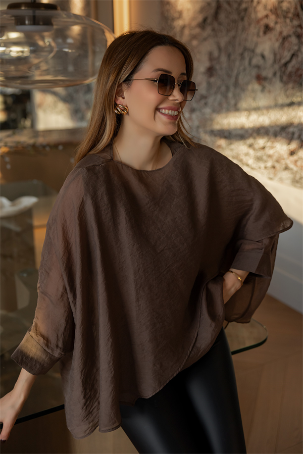 Pelerin Detaylı Bluz - VİZON