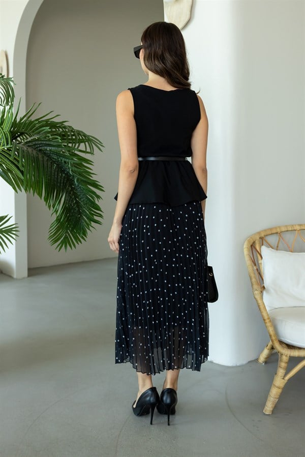 Peplum Detaylı Elbise - SİYAH