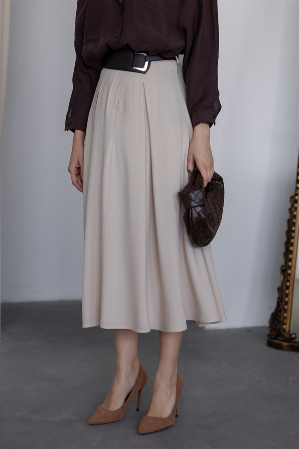 Pile Detaylı Vual Etek - KREM