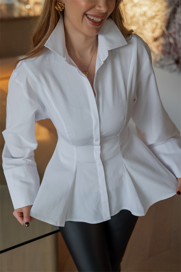 Pileli Poplin Gömlek - BEYAZ