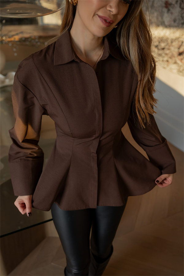 Pileli Poplin Gömlek - KAHVERENGİ