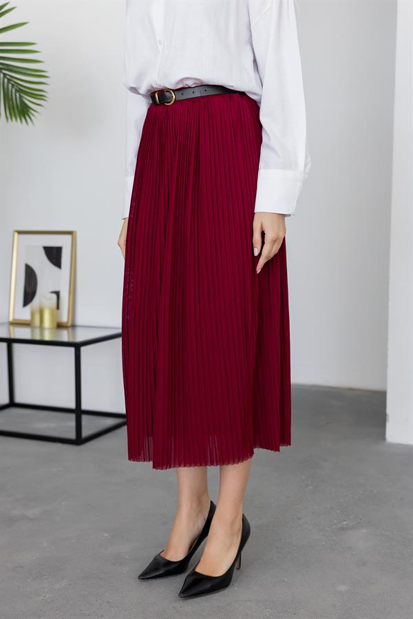 Piliseli Kemerli Etek - BORDO