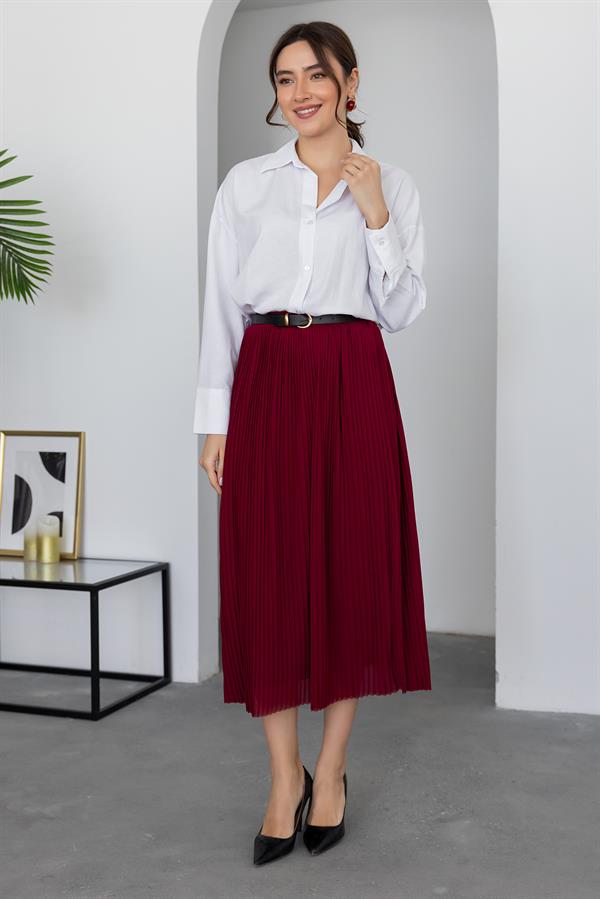 Piliseli Kemerli Etek - BORDO