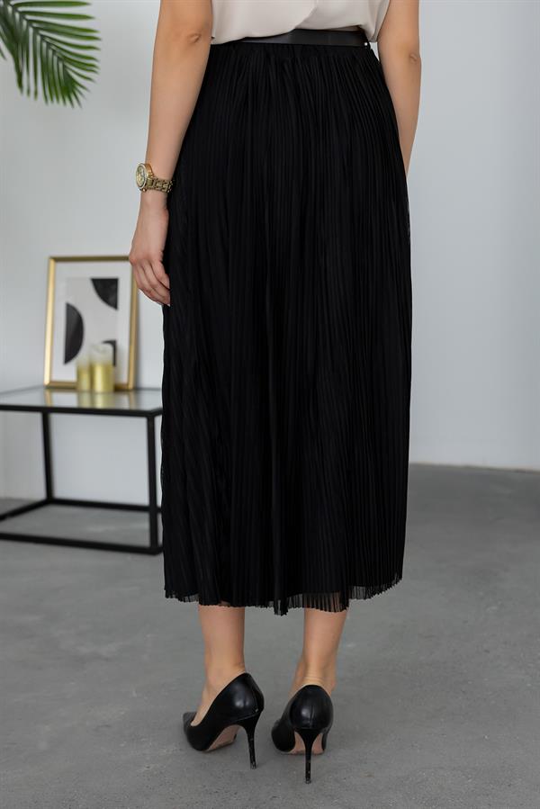 Piliseli Kemerli Etek - SİYAH