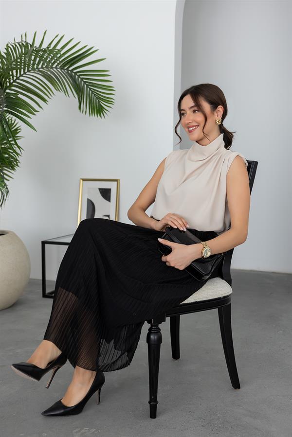 Piliseli Kemerli Etek - SİYAH