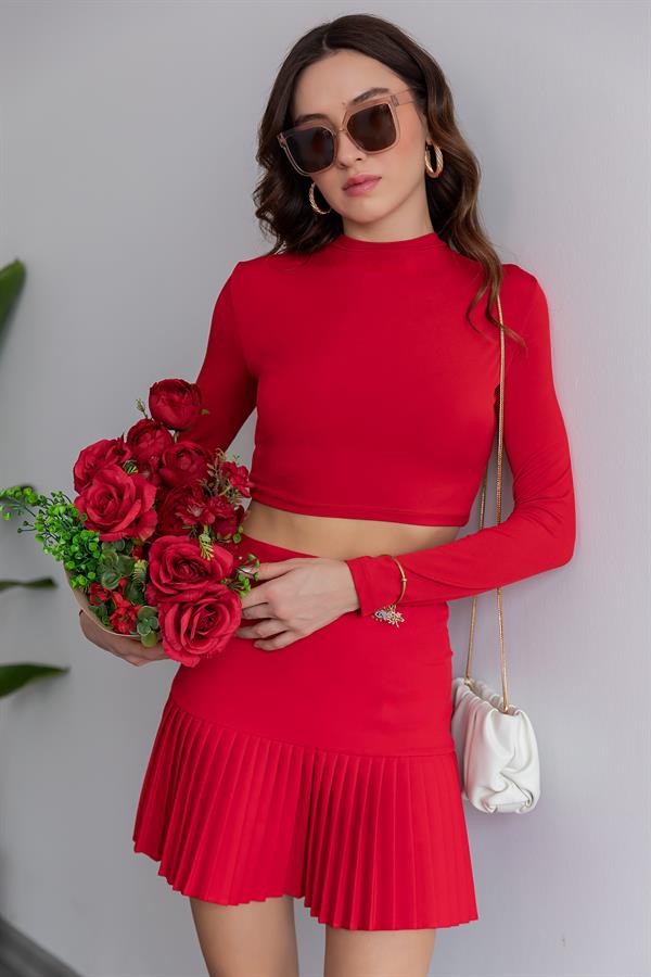 Piliseli Mini Etek - KIRMIZI