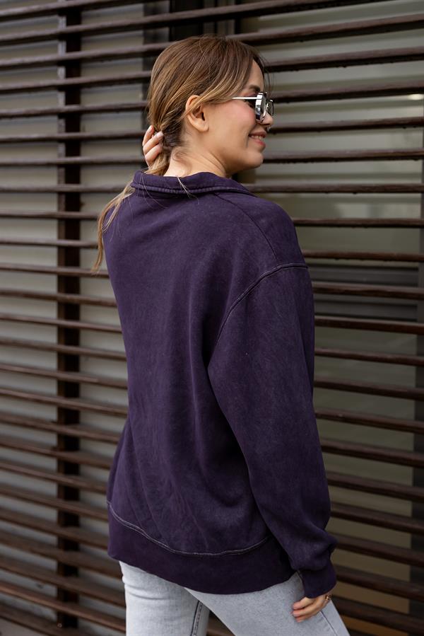 Polo Yaka Yıkamalı Sweat - MOR