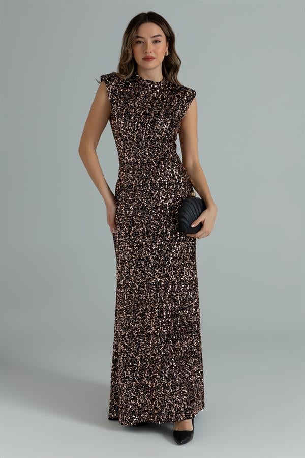 Premium Payetli Elbise - BRONZ